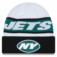 New York Jets New Era 2023 Sideline Tech Cuffed Knit Hat White/Black - NFL