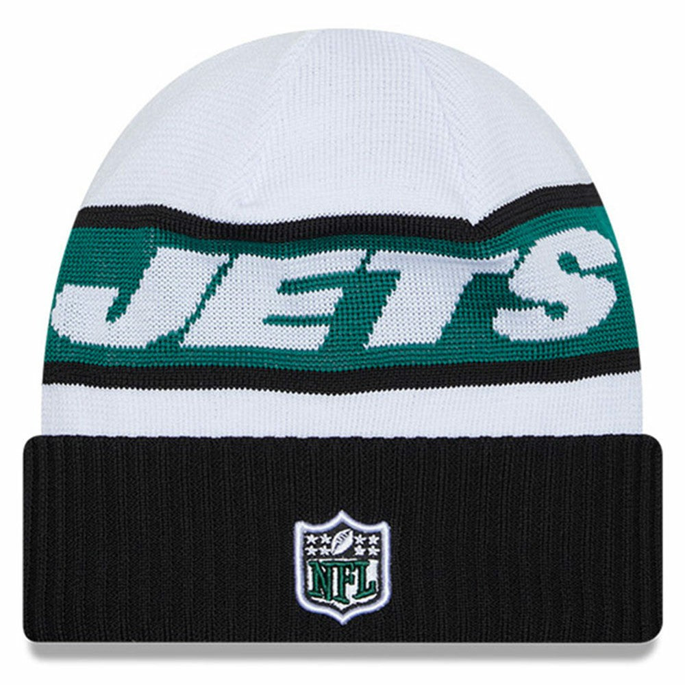 New York Jets New Era 2023 Sideline Tech Cuffed Knit Hat White/Black - NFL
