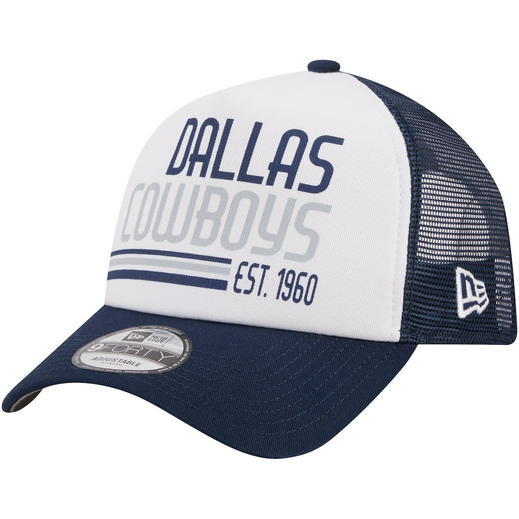 Dallas Cowboys New Era Stacked A-Frame Trucker 9FORTY Adjustable Hat White/Navy - NFL