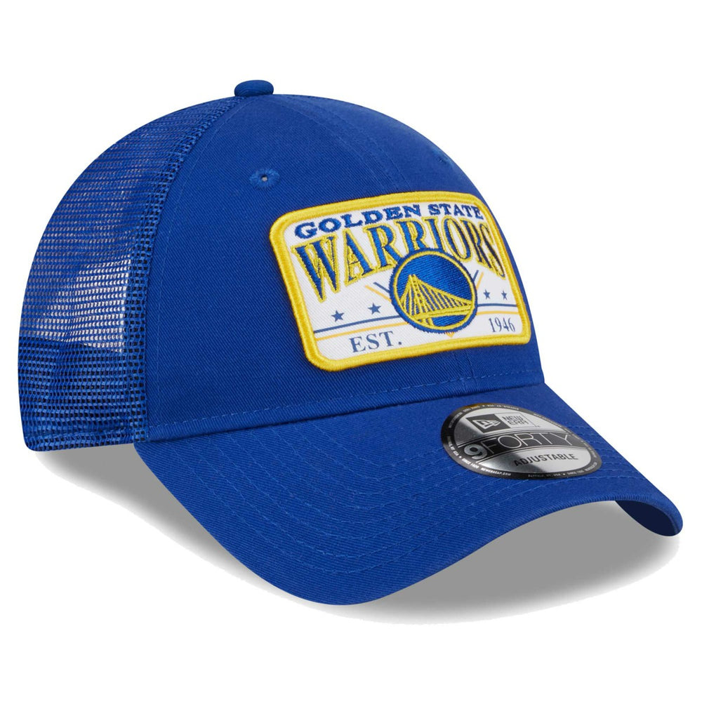New Era - Golden State Warriors Plate Oversized Patch Trucker 9FORTY Adjustable Hat - Royal