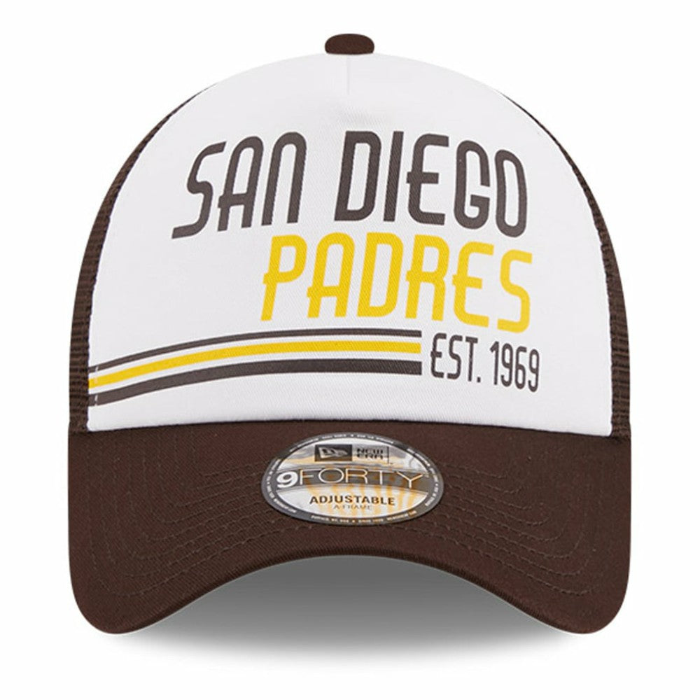 San Diego Padres New Era Stacked A-Frame Trucker 9FORTY Adjustable Hat On Sale