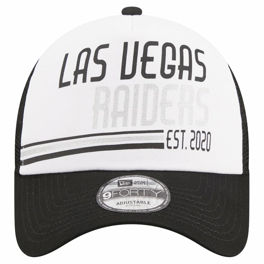Las Vegas Raiders New Era Stacked A-Frame Trucker 9FORTY Adjustable Hat White/Black - NFL