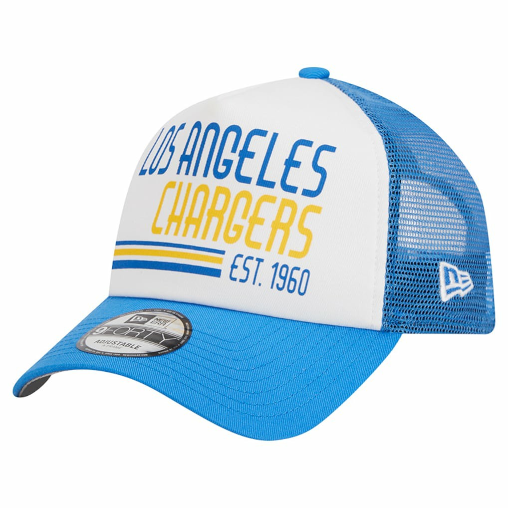 Los Angeles Chargers New Era Stacked A-Frame Trucker 9FORTY Adjustable Hat White/Powder Blue - NFL
