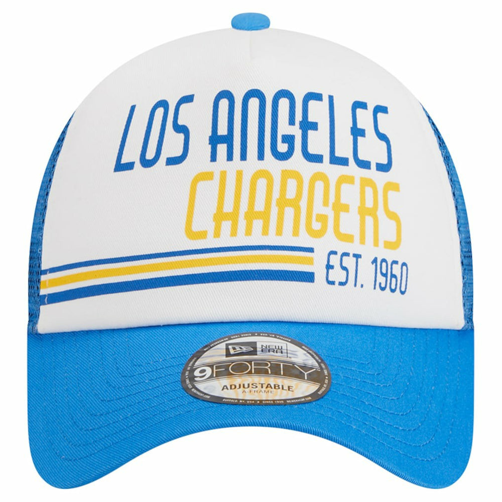 Los Angeles Chargers New Era Stacked A-Frame Trucker 9FORTY Adjustable Hat White/Powder Blue - NFL