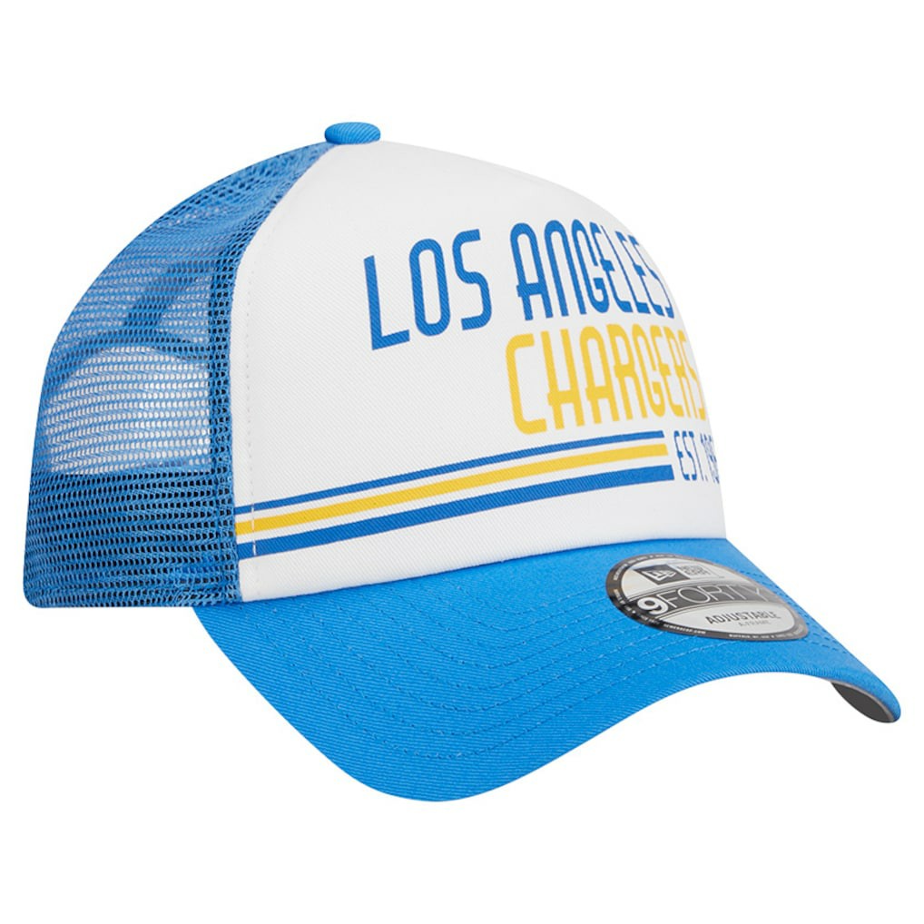 Los Angeles Chargers New Era Stacked A-Frame Trucker 9FORTY Adjustable Hat White/Powder Blue - NFL