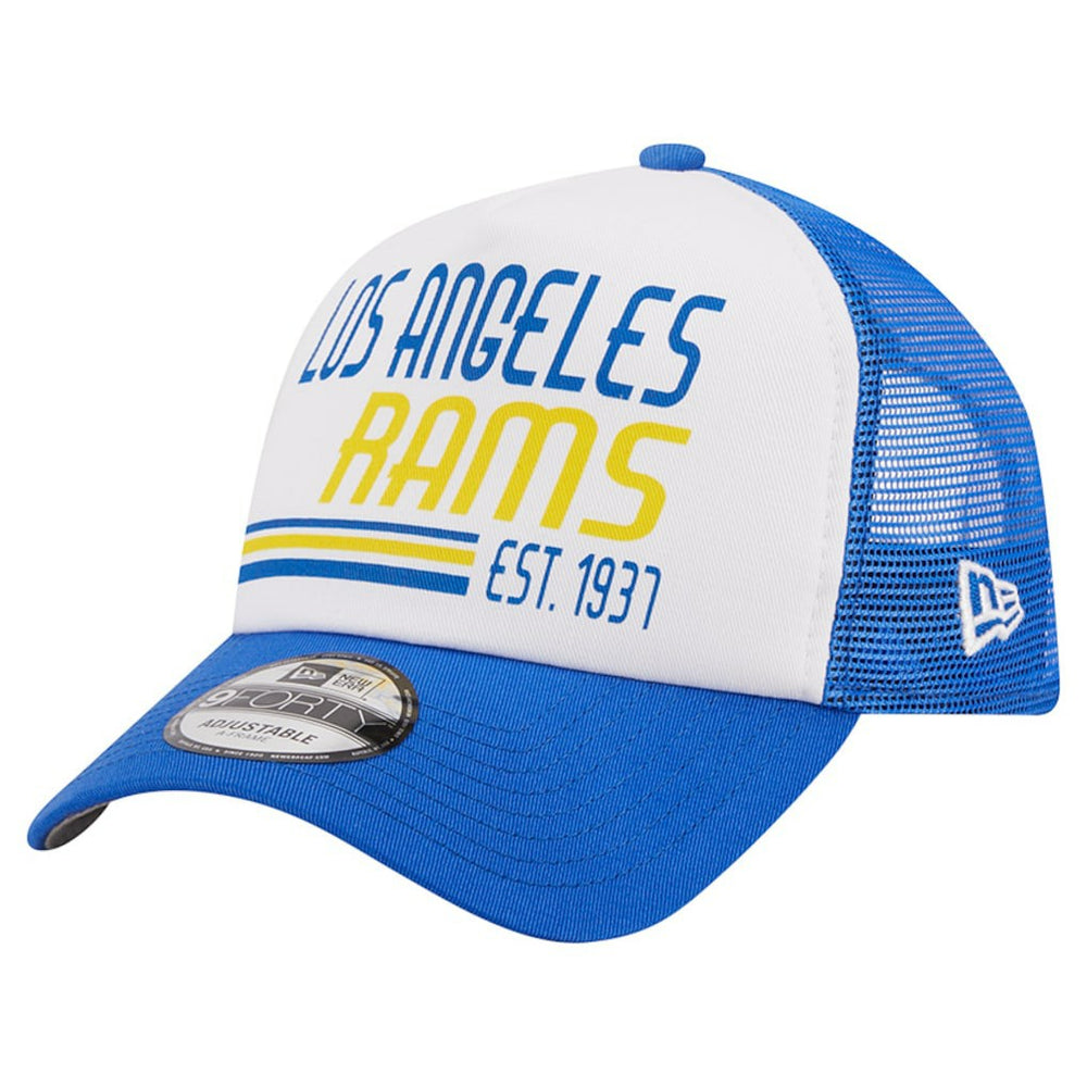 Los Angeles Rams New Era Stacked A-Frame Trucker 9FORTY Adjustable Hat White/Royal - NFL