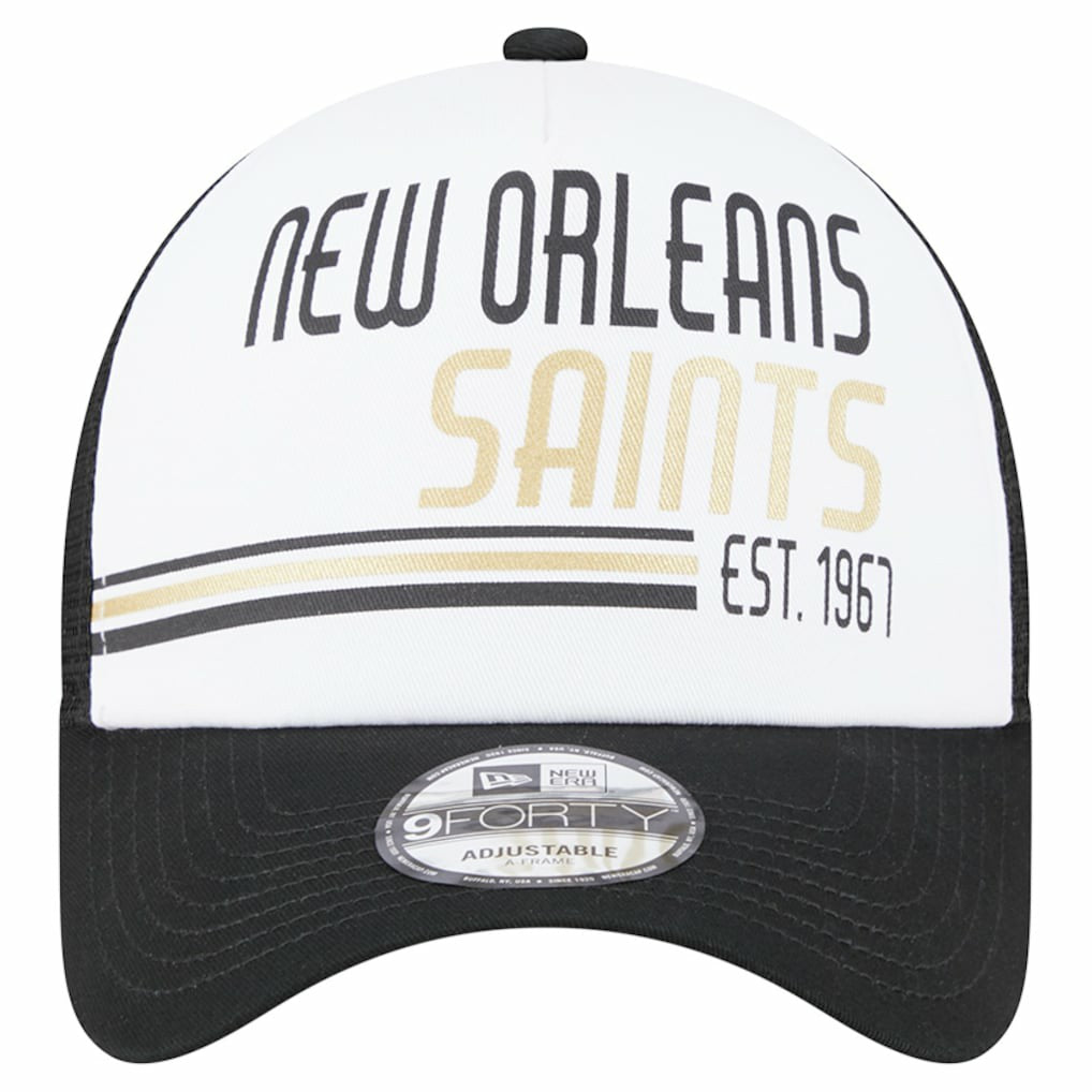 New Orleans Saints New Era Stacked A-Frame Trucker 9FORTY Adjustable Hat White/Black - NFL
