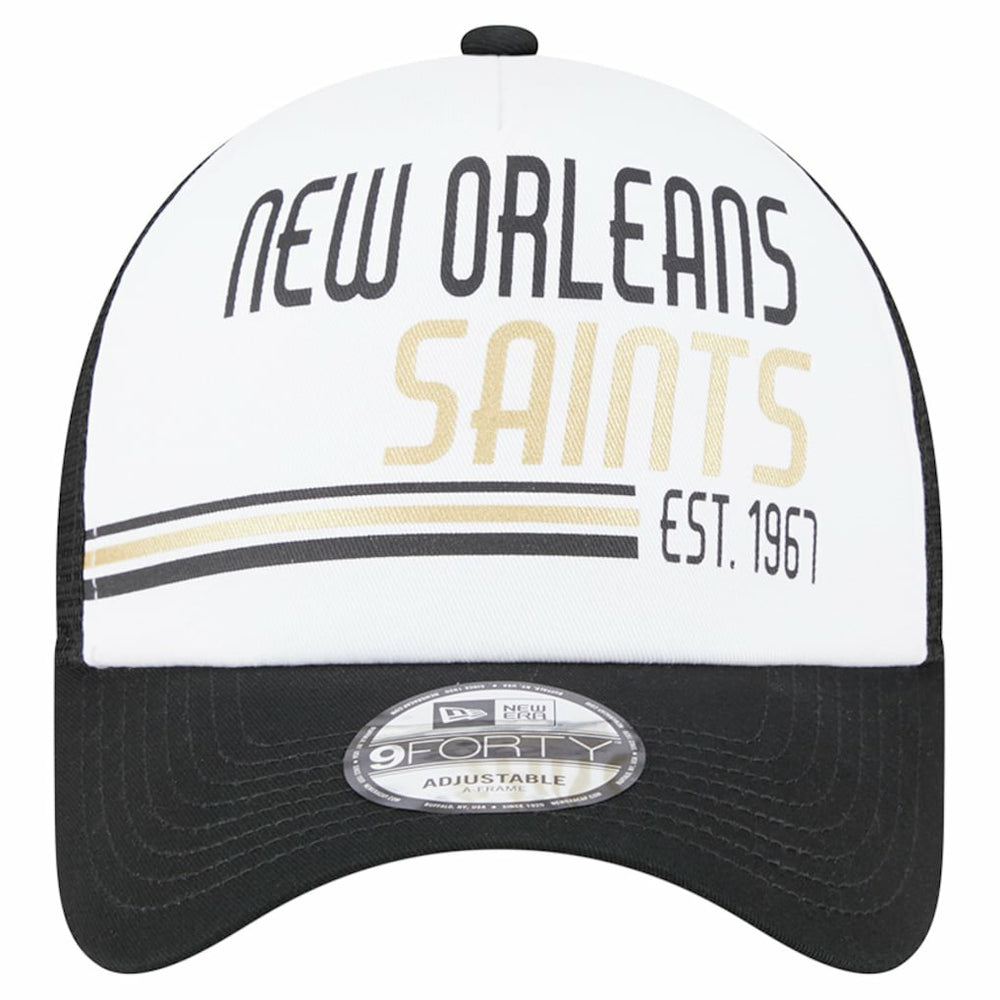 New Orleans Saints New Era Stacked A-Frame Trucker 9FORTY Adjustable Hat White/Black - NFL