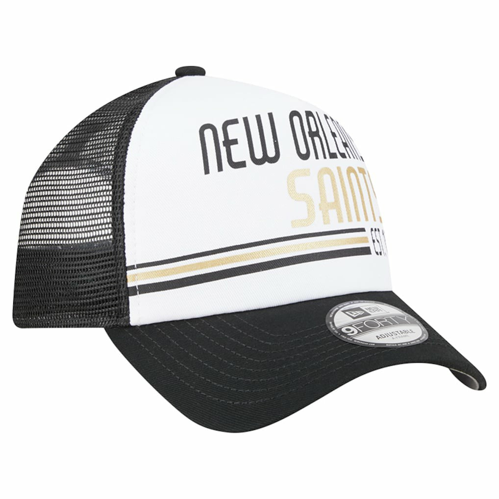 New Orleans Saints New Era Stacked A-Frame Trucker 9FORTY Adjustable Hat White/Black - NFL