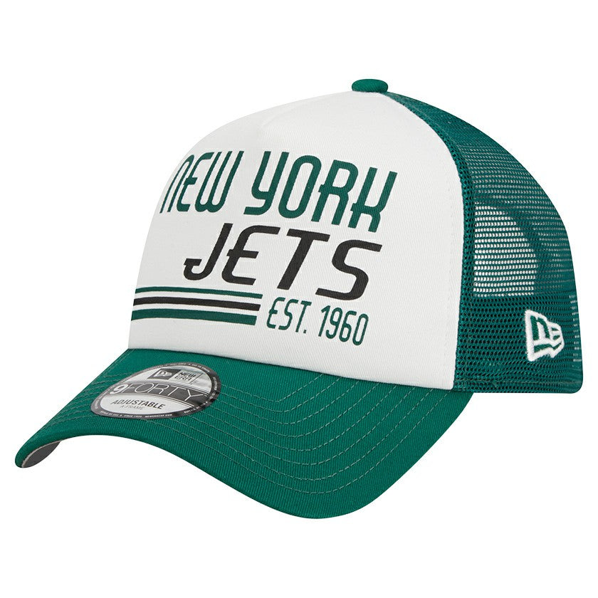 New York Jets New Era Stacked A-Frame Trucker 9FORTY Adjustable Hat White/Green - NFL