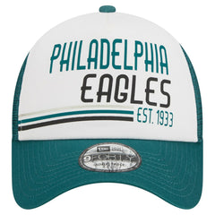 Philadelphia Eagles New Era Stacked A-Frame Trucker 9FORTY Adjustable Hat White/Midnight Green - NFL