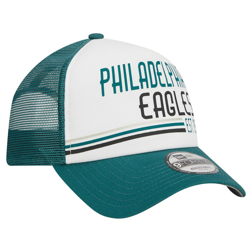 Philadelphia Eagles New Era Stacked A-Frame Trucker 9FORTY Adjustable Hat White/Midnight Green - NFL