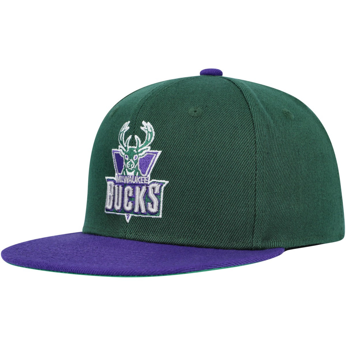 Mitchell & Ness - Milwaukee Bucks Youth Two-Tone Snapback Hat - Hunter Green/Purple