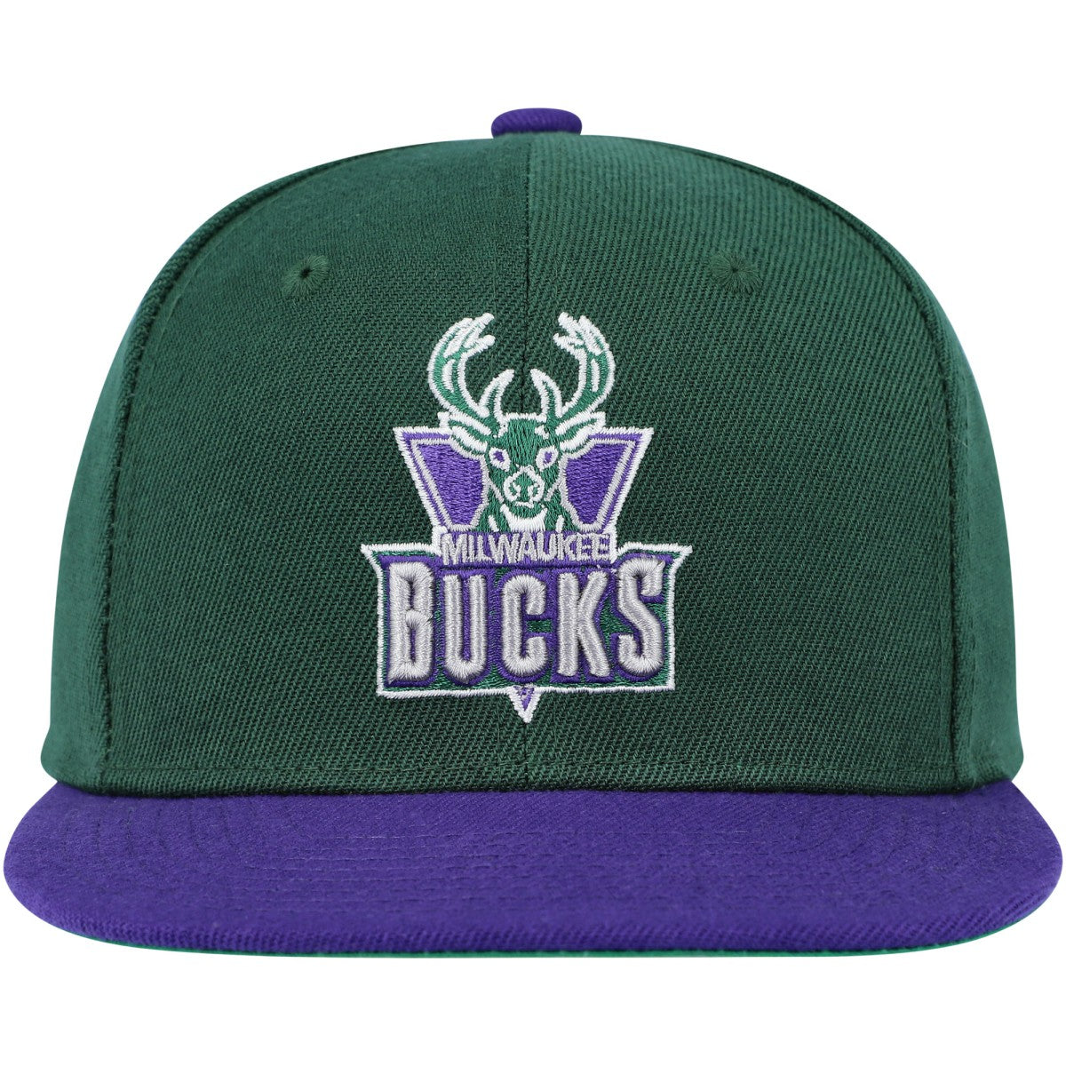 Mitchell & Ness - Milwaukee Bucks Youth Two-Tone Snapback Hat - Hunter Green/Purple