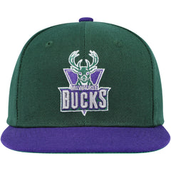 Mitchell & Ness - Milwaukee Bucks Youth Two-Tone Snapback Hat - Hunter Green/Purple