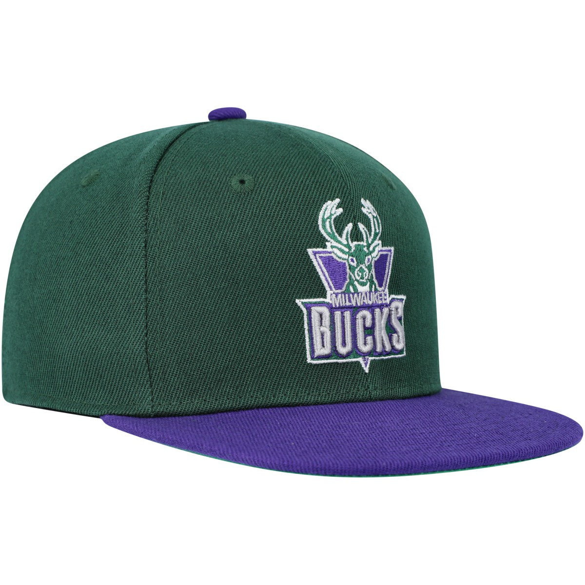 Mitchell & Ness - Milwaukee Bucks Youth Two-Tone Snapback Hat - Hunter Green/Purple