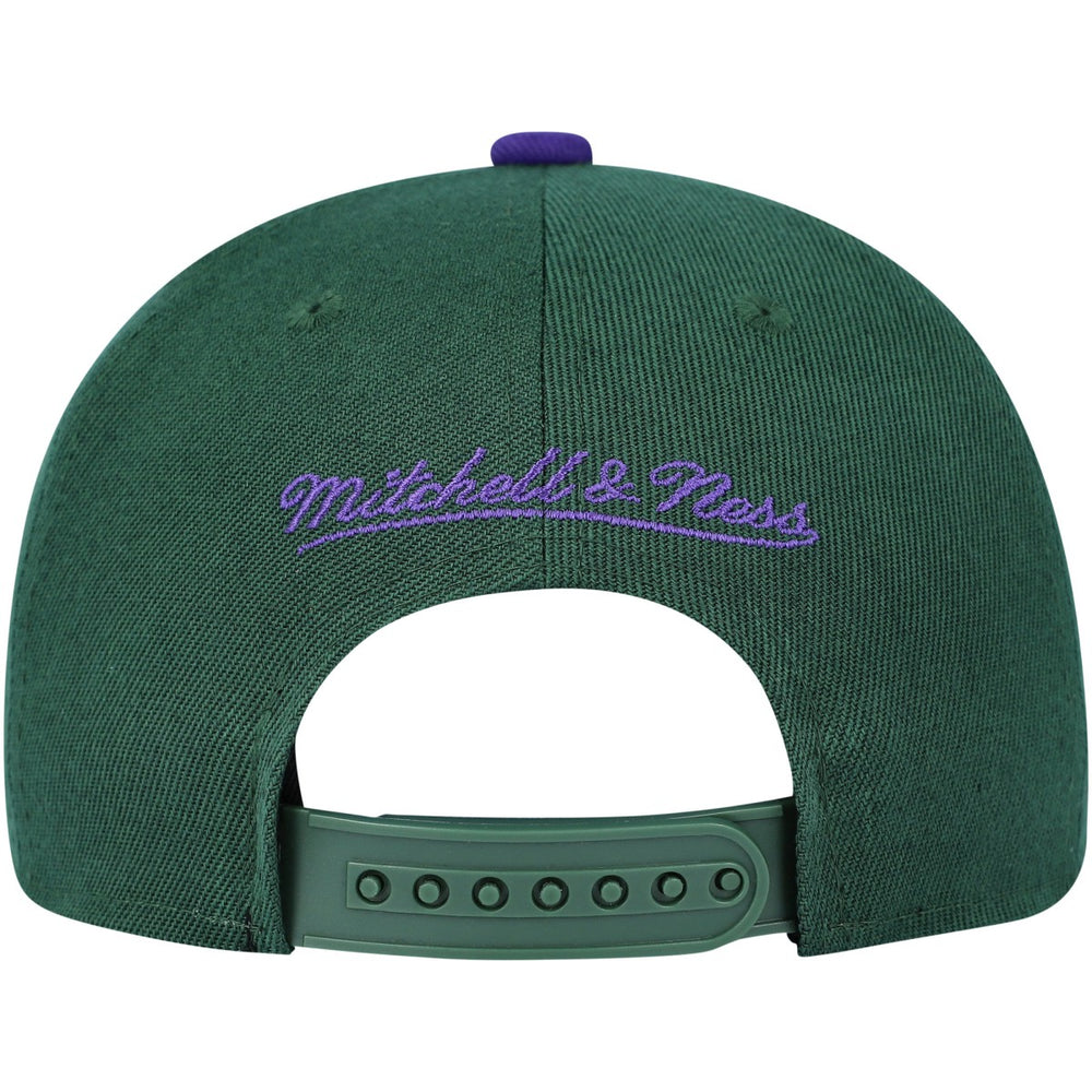 Mitchell & Ness - Milwaukee Bucks Youth Two-Tone Snapback Hat - Hunter Green/Purple