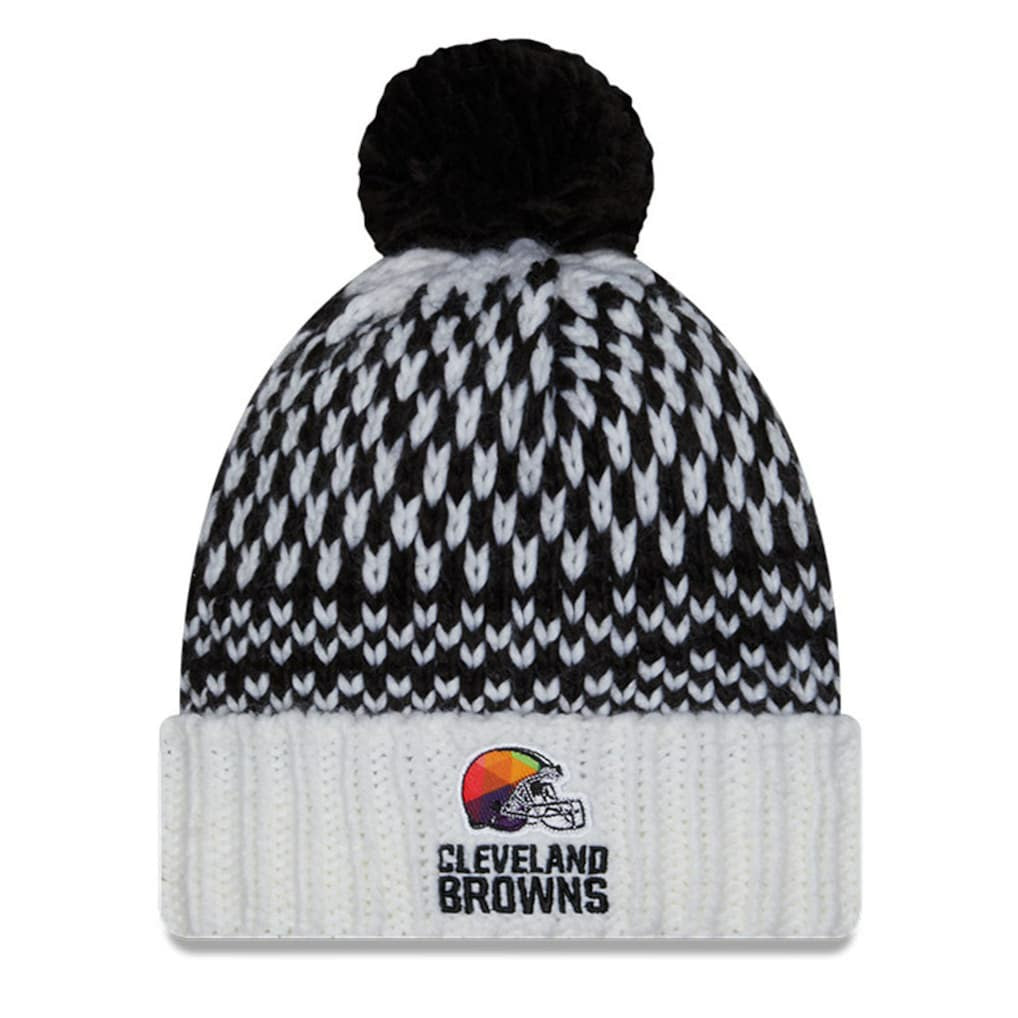 Cleveland Browns New Era Women's 2023 NFL Crucial Catch Cuffed Pom Knit Hat Black/White - NFL