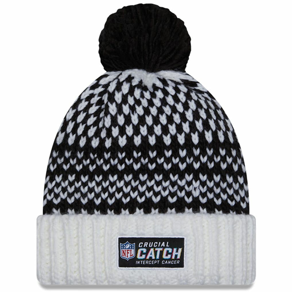 Las Vegas Raiders New Era Women's 2023 NFL Crucial Catch Cuffed Pom Knit Hat Black/White - NFL