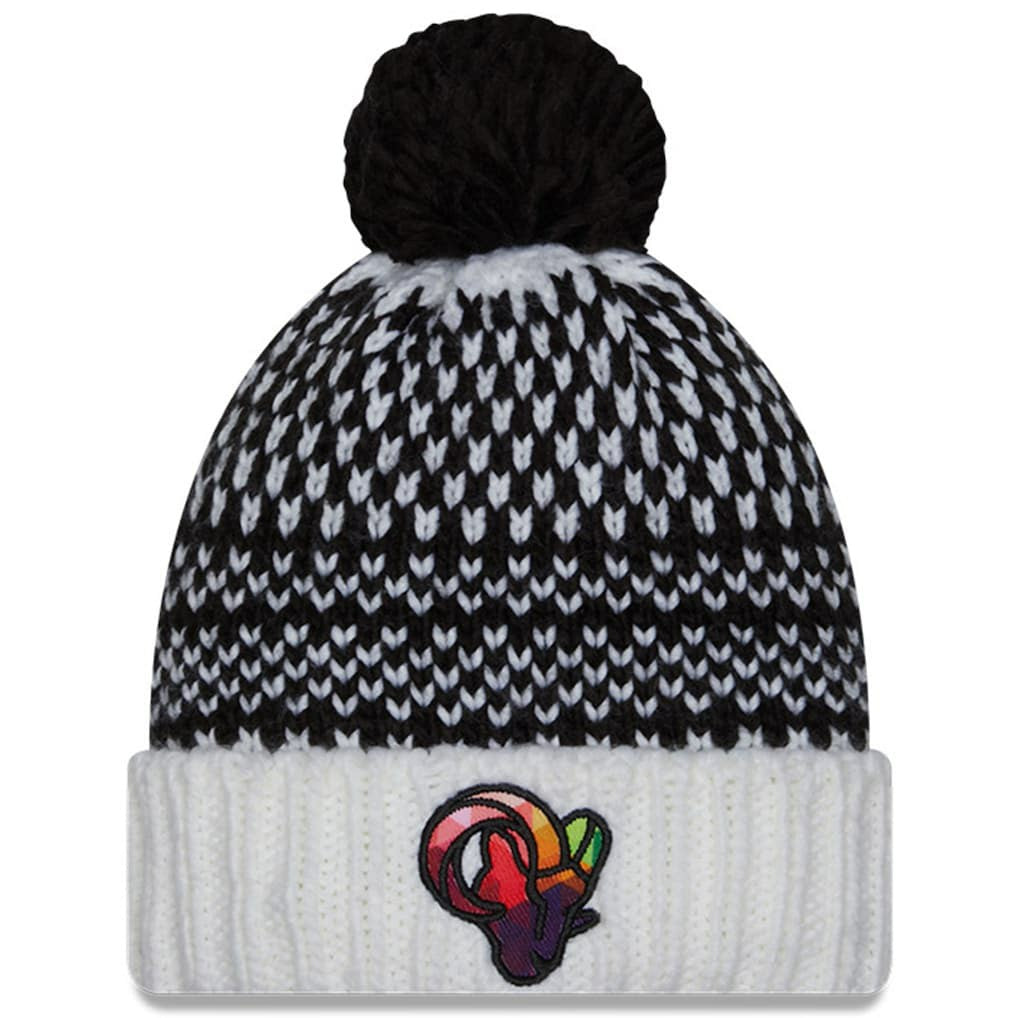 Los Angeles Rams New Era Women's 2023 NFL Crucial Catch Cuffed Pom Knit Hat Black/White - NFL