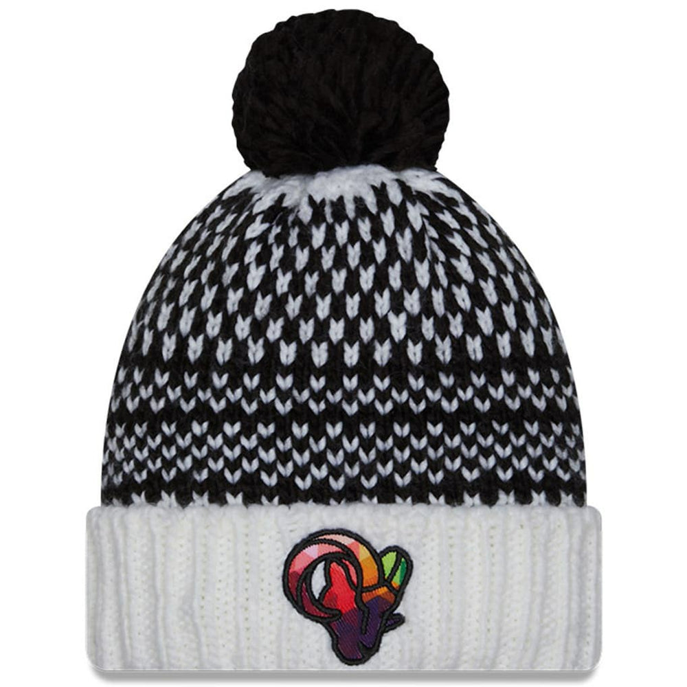 Los Angeles Rams New Era Women's 2023 NFL Crucial Catch Cuffed Pom Knit Hat Black/White - NFL