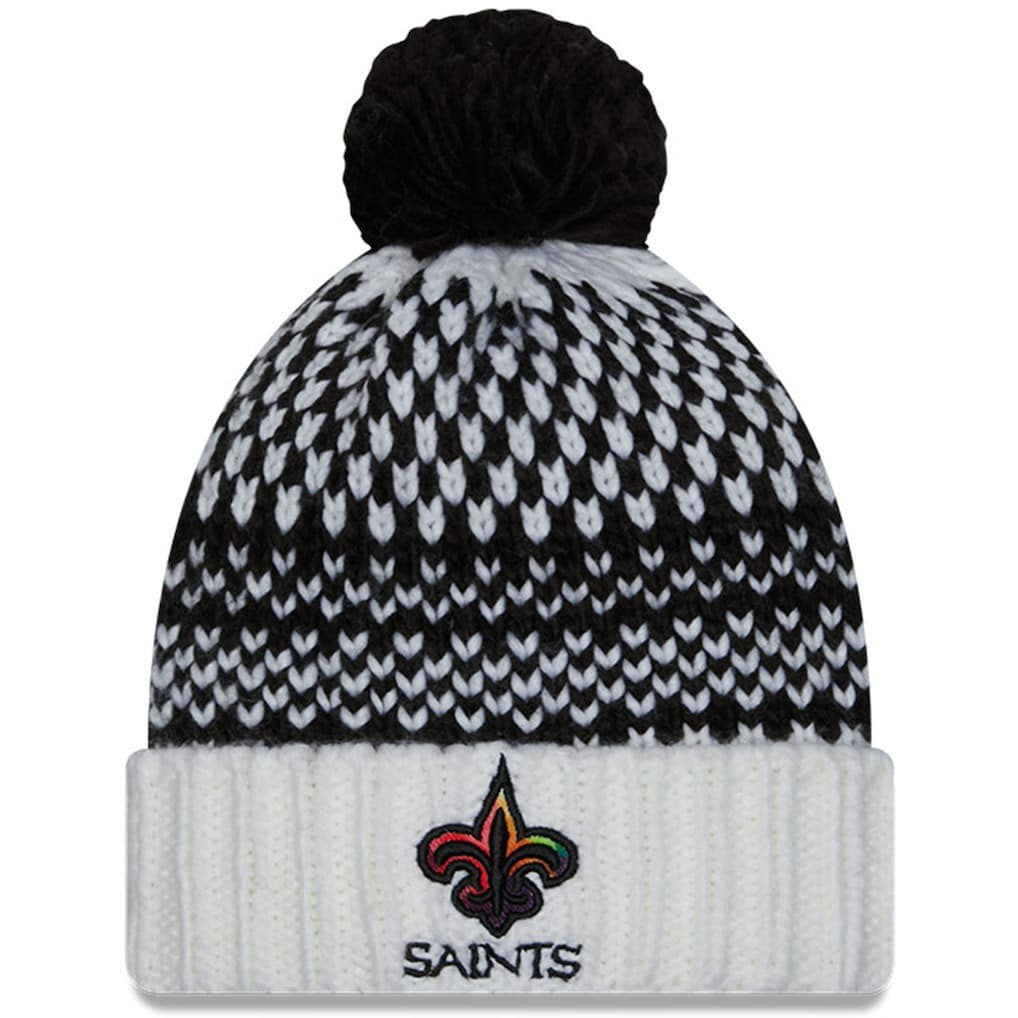 New Orleans Saints New Era Women's 2023 NFL Crucial Catch Cuffed Pom Knit Hat Black/White - NFL