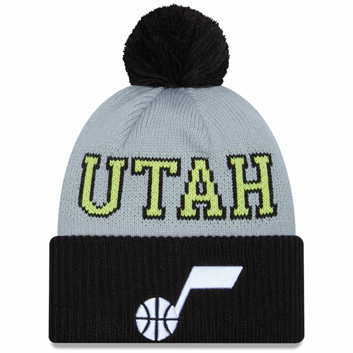 New Era - Utah Jazz Tip-Off Two-Tone Cuffed Knit Hat with Pom - Black/Gray