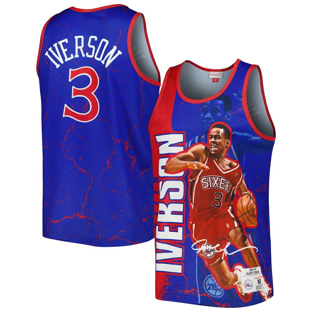 Mitchell & Ness - Allen Iverson Philadelphia 76ers 1996-97 Hardwood Classics Player Burst Tank Top - Royal