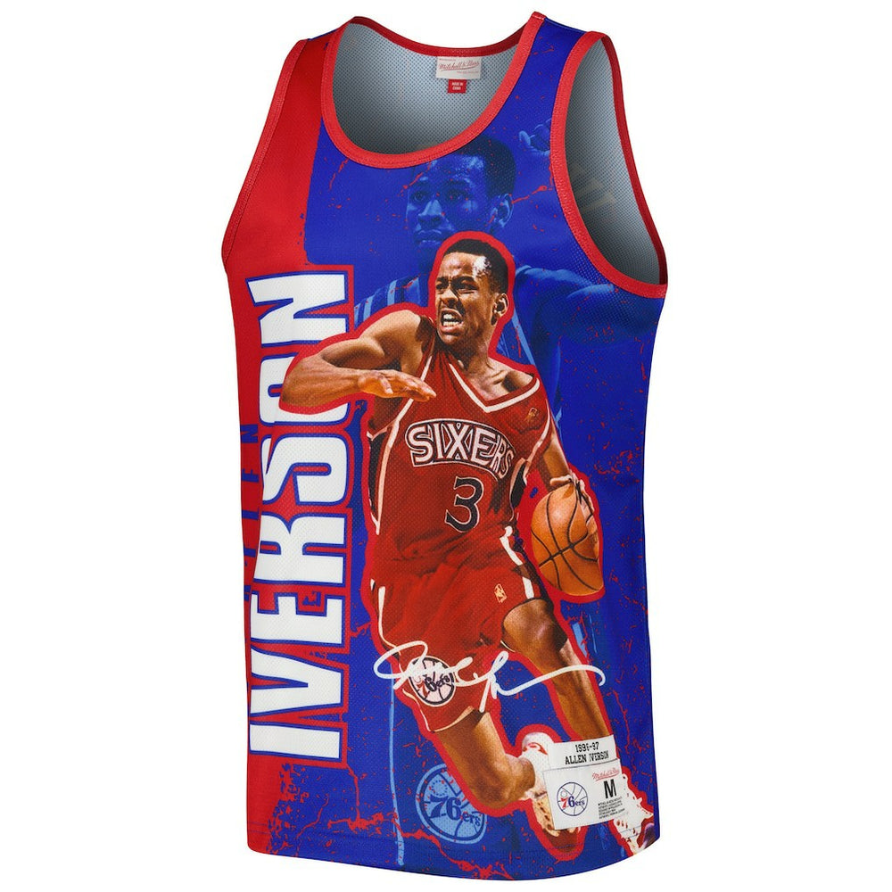 Mitchell & Ness - Allen Iverson Philadelphia 76ers 1996-97 Hardwood Classics Player Burst Tank Top - Royal