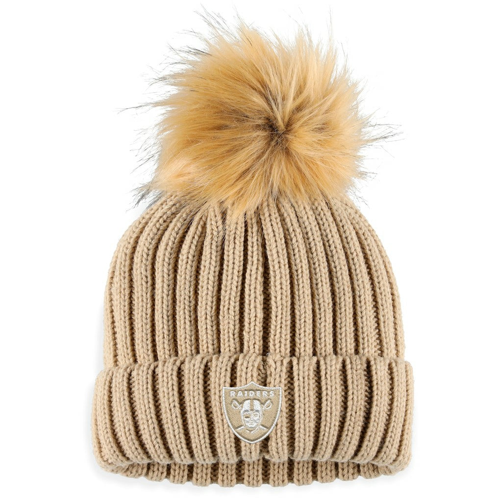 Las Vegas Raiders WEAR by Erin Andrews Women's Neutral Cuffed Knit Hat with Pom Natural - NFL