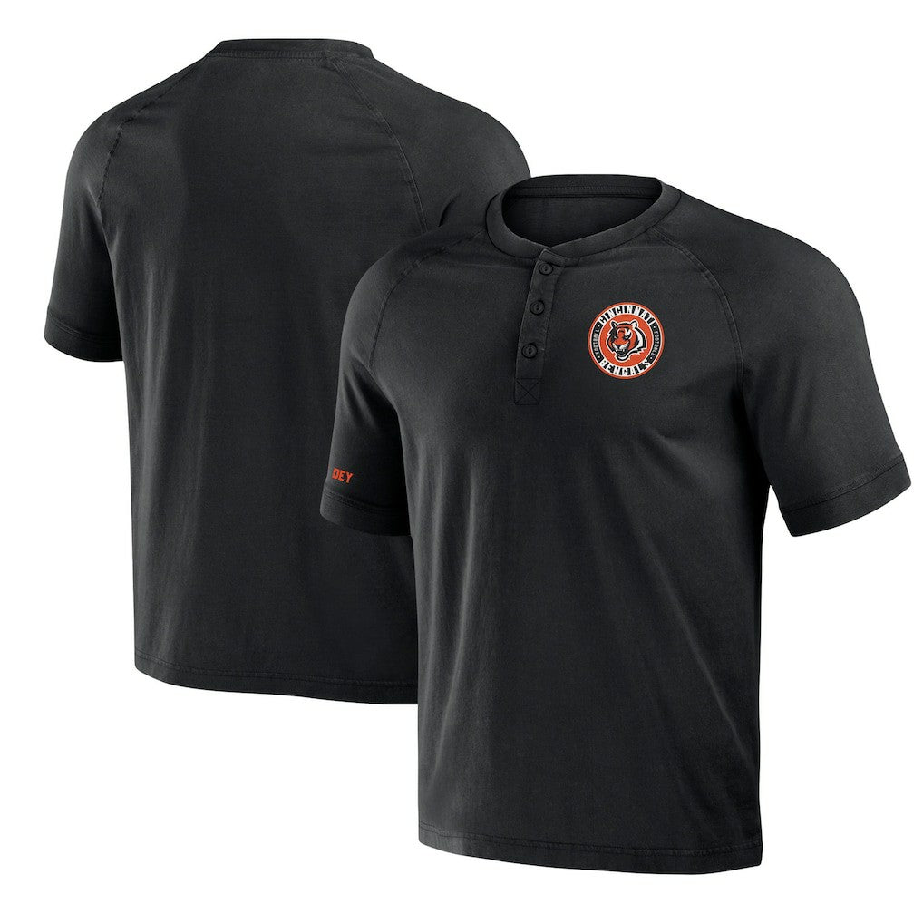 Cincinnati Bengals NFL x Darius Rucker Collection Washed Raglan Henley T-Shirt Black - Fanatics