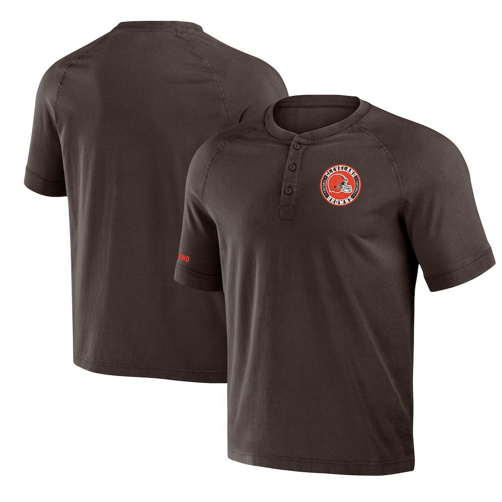 Cleveland Browns NFL x Darius Rucker Collection Washed Raglan Henley T-Shirt Brown - Fanatics