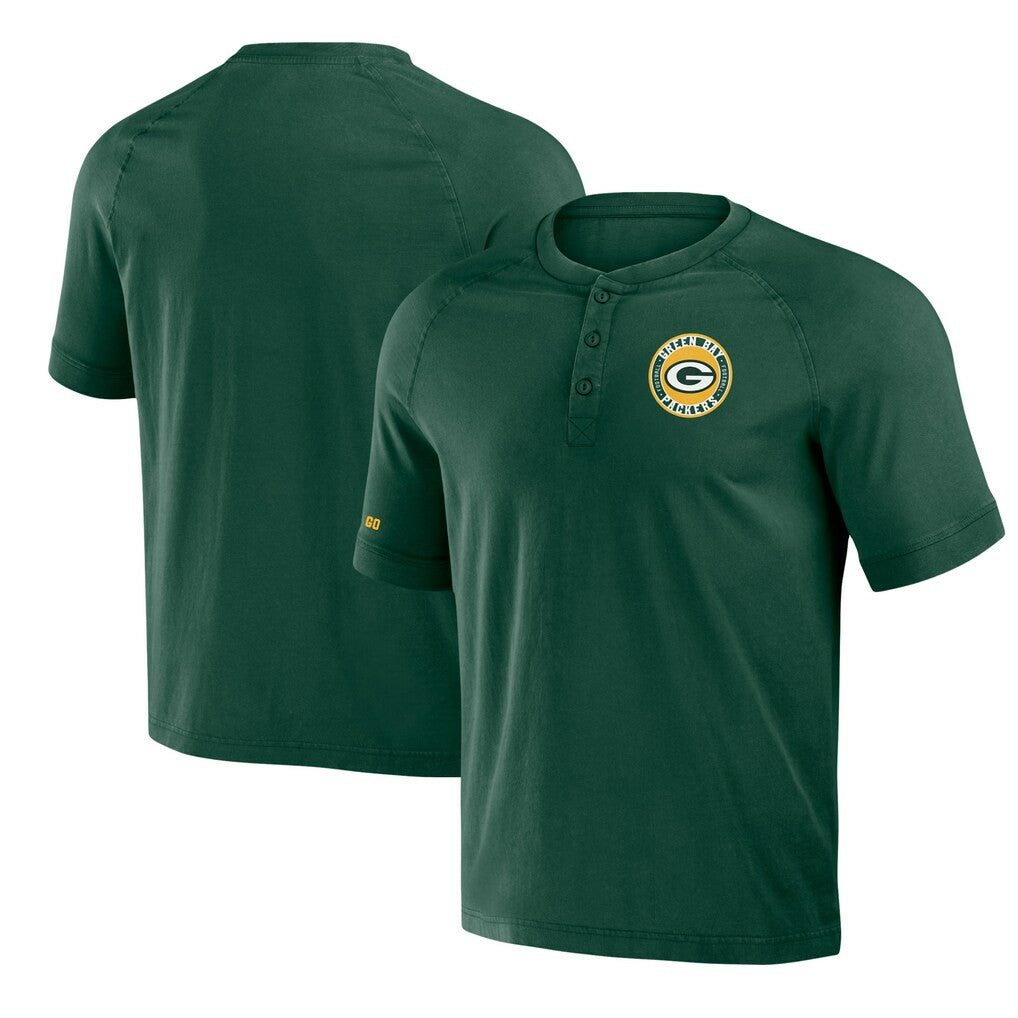 Green Bay Packers NFL x Darius Rucker Collection Washed Raglan Henley T-Shirt Green - Fanatics