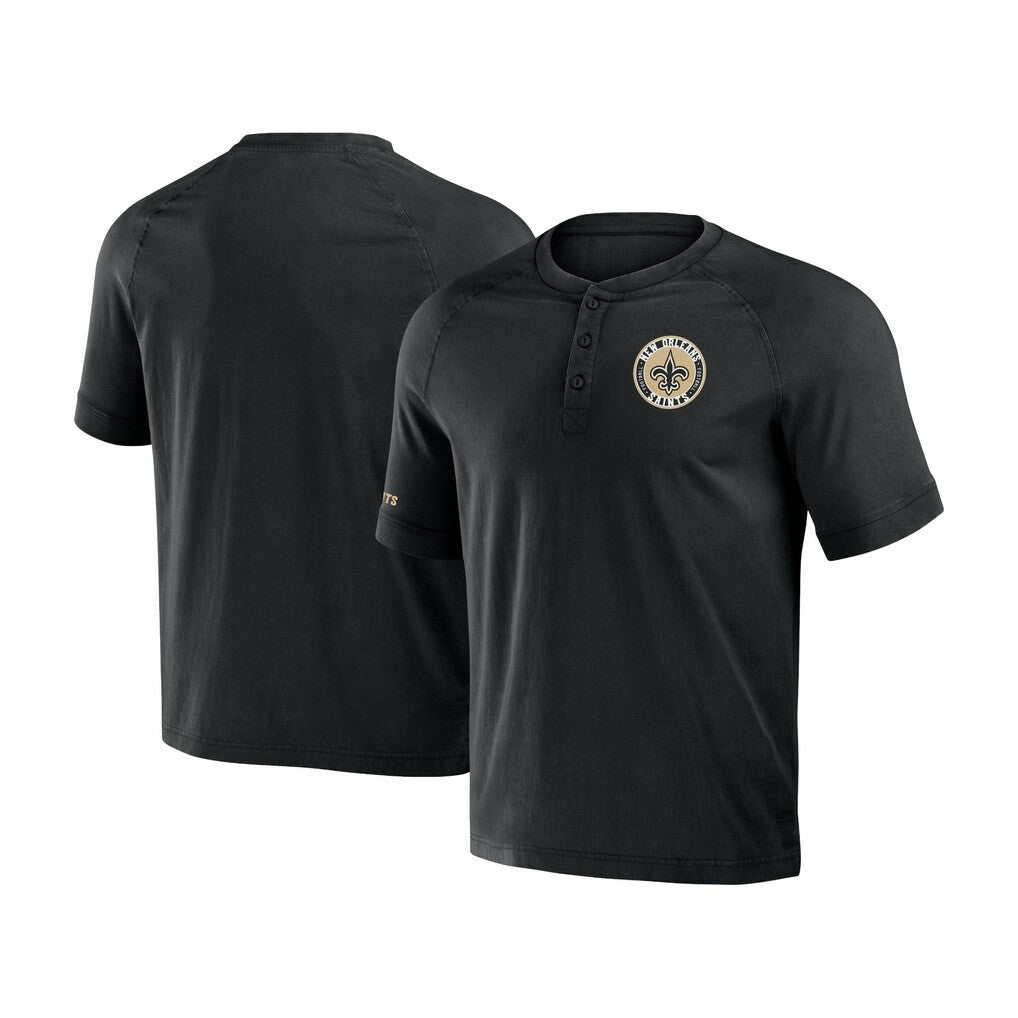 New Orleans Saints NFL x Darius Rucker Collection Washed Raglan Henley T-Shirt Black - Fanatics