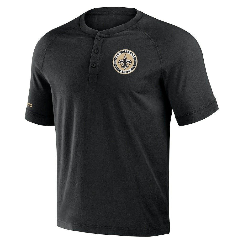 New Orleans Saints NFL x Darius Rucker Collection Washed Raglan Henley T-Shirt Black - Fanatics