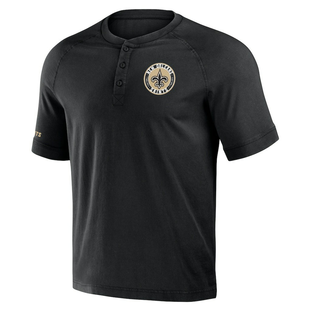 New Orleans Saints NFL x Darius Rucker Collection Washed Raglan Henley T-Shirt Black - Fanatics