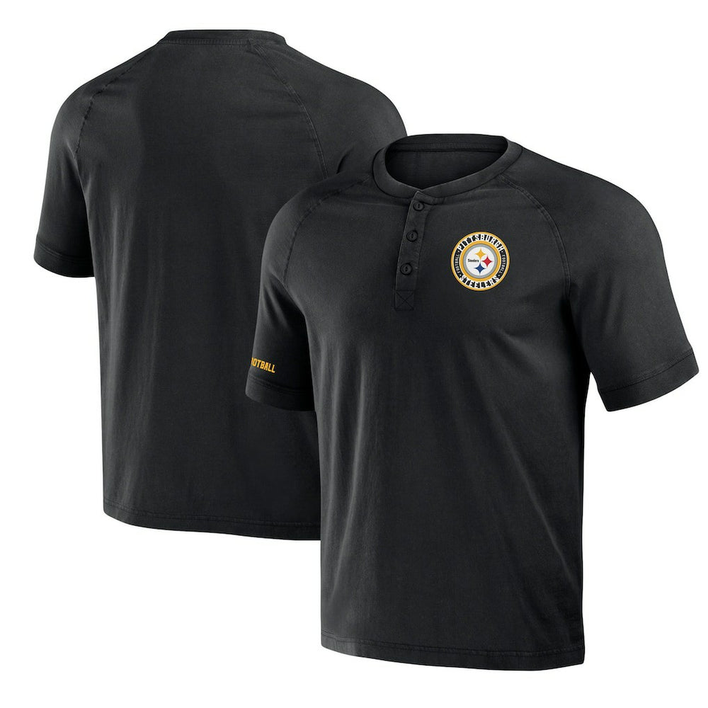 Pittsburgh Steelers NFL x Darius Rucker Collection Washed Raglan Henley T-Shirt Black - Fanatics