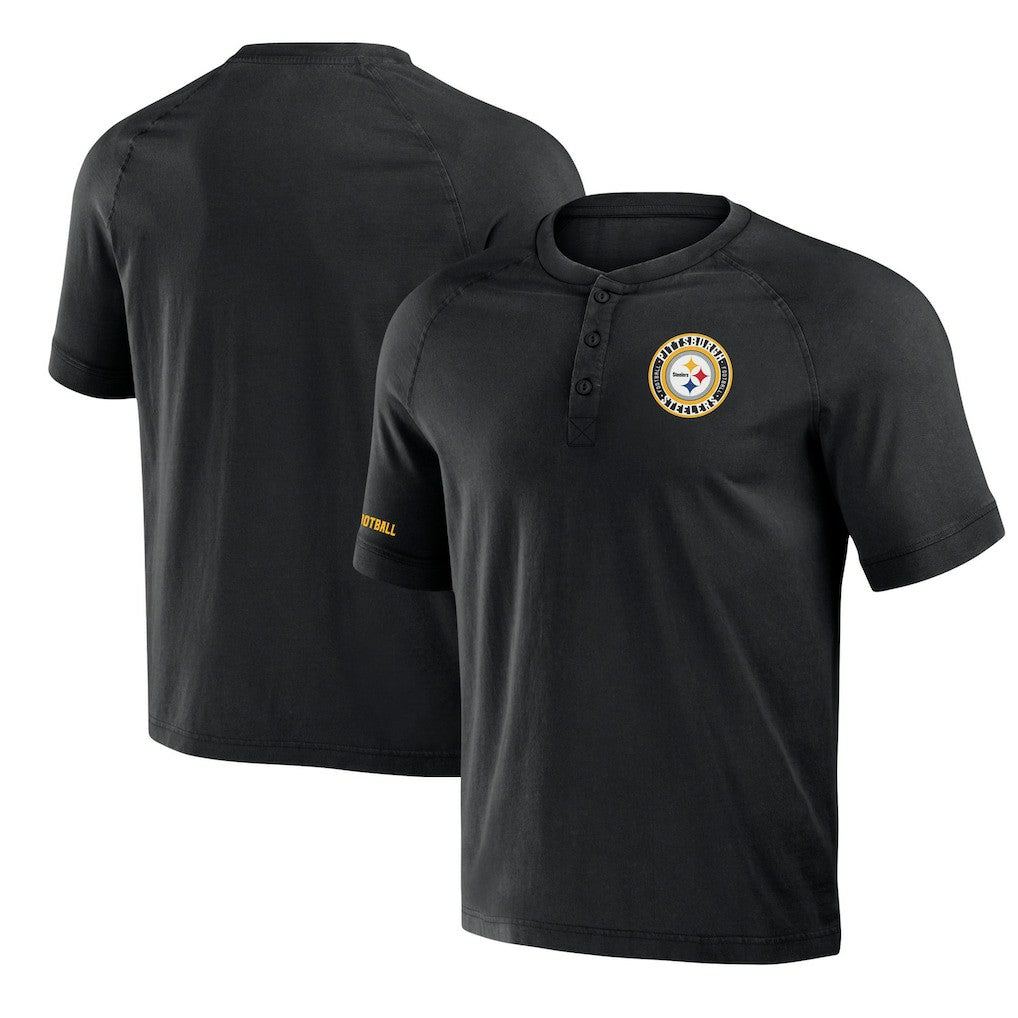 Pittsburgh Steelers NFL x Darius Rucker Collection Washed Raglan Henley T-Shirt Black - Fanatics