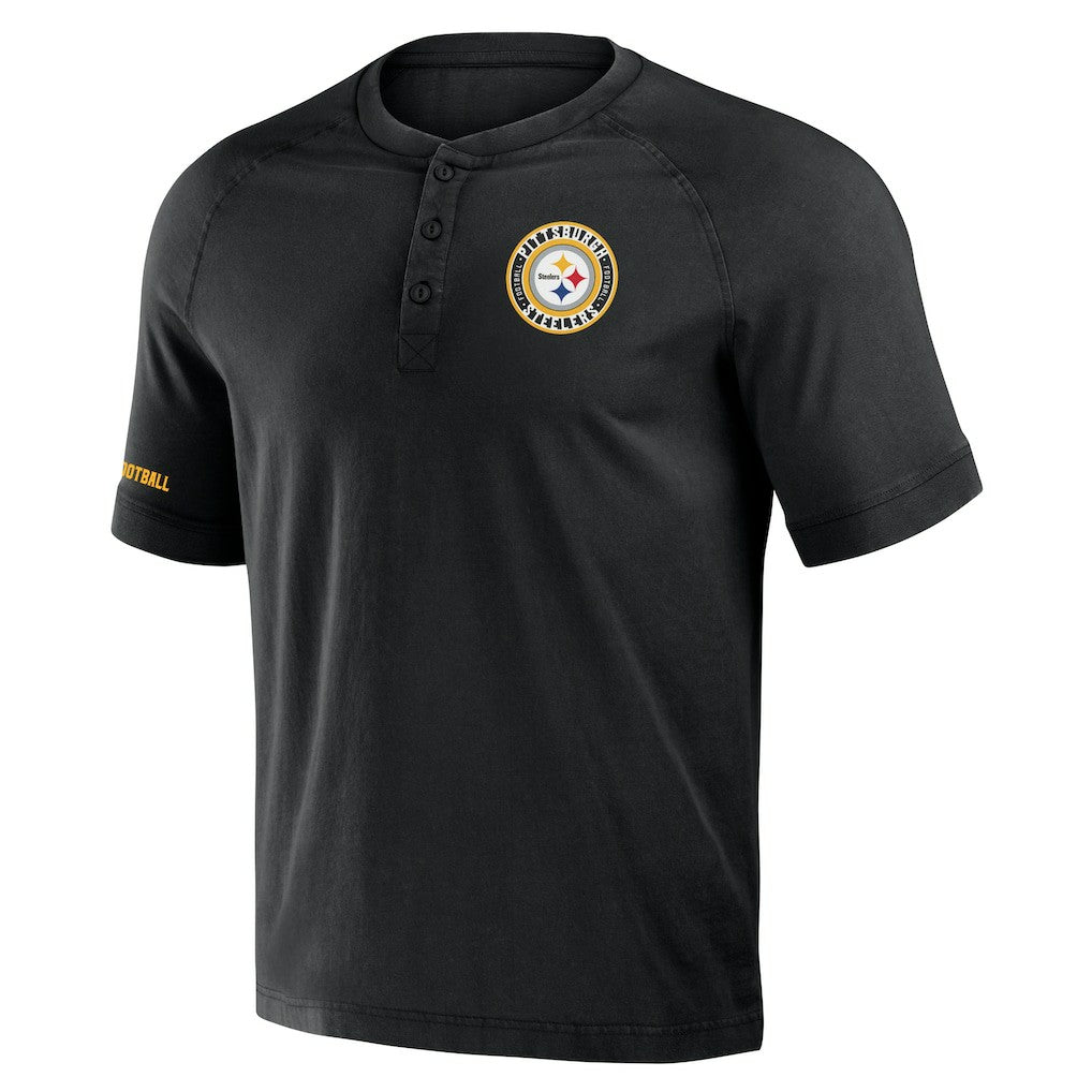 Pittsburgh Steelers NFL x Darius Rucker Collection Washed Raglan Henley T-Shirt Black - Fanatics
