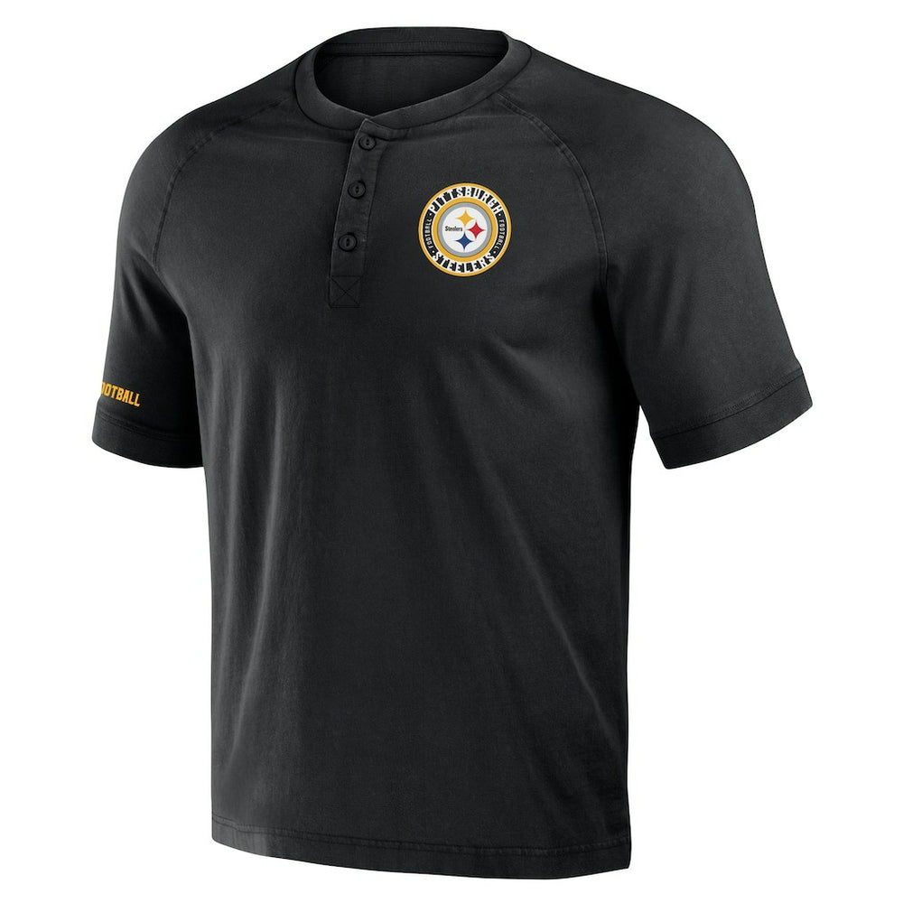 Pittsburgh Steelers NFL x Darius Rucker Collection Washed Raglan Henley T-Shirt Black - Fanatics