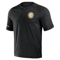 Pittsburgh Steelers NFL x Darius Rucker Collection Washed Raglan Henley T-Shirt Black - Fanatics