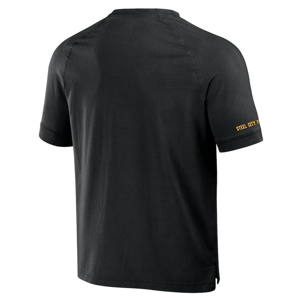 Pittsburgh Steelers NFL x Darius Rucker Collection Washed Raglan Henley T-Shirt Black - Fanatics