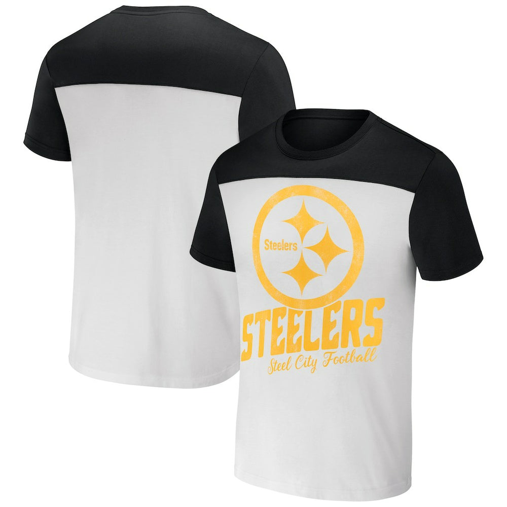 Pittsburgh Steelers NFL x Darius Rucker Collection Colorblocked T-Shirt White/Black - Fanatics