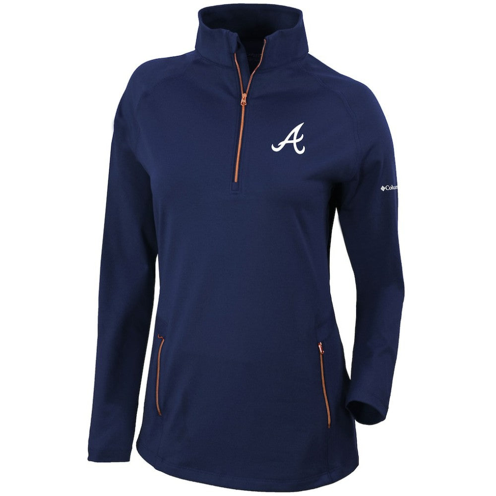 Atlanta Braves Columbia Women's Omni-Wick Outward Nine Quarter-Zip Pullover Top On Sale