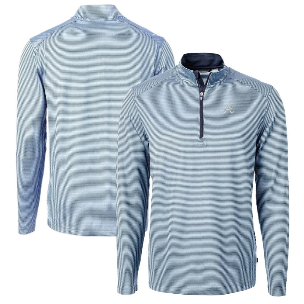 Atlanta Braves Cutter & Buck Virtue Eco Pique Micro Stripe Recycled Quarter-Zip Pullover Top Lifestyle