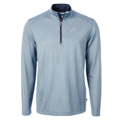Atlanta Braves Cutter & Buck Virtue Eco Pique Micro Stripe Recycled Quarter-Zip Pullover Top Lifestyle