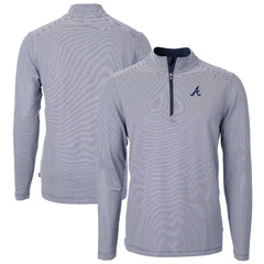 Atlanta Braves Cutter & Buck Virtue Eco Pique Micro Stripe Recycled Quarter-Zip Pullover Top discount