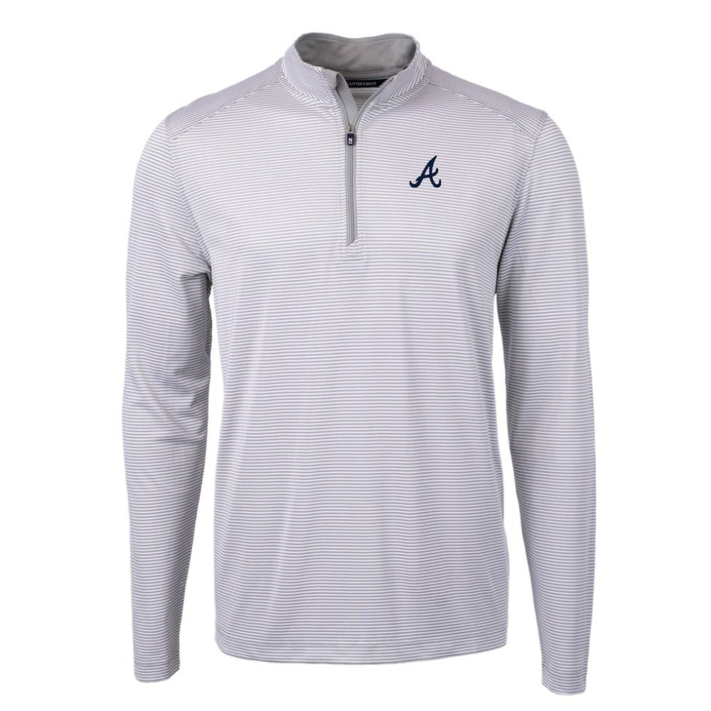 Atlanta Braves Cutter & Buck Virtue Eco Pique Micro Stripe Recycled Quarter-Zip Pullover Top Near Me