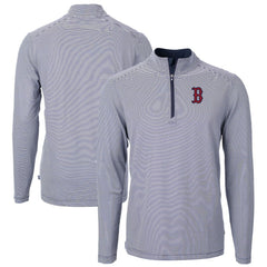 Boston Red Sox Cutter & Buck Virtue Eco Pique Micro Stripe Recycled Quarter-Zip Pullover Top Clearance