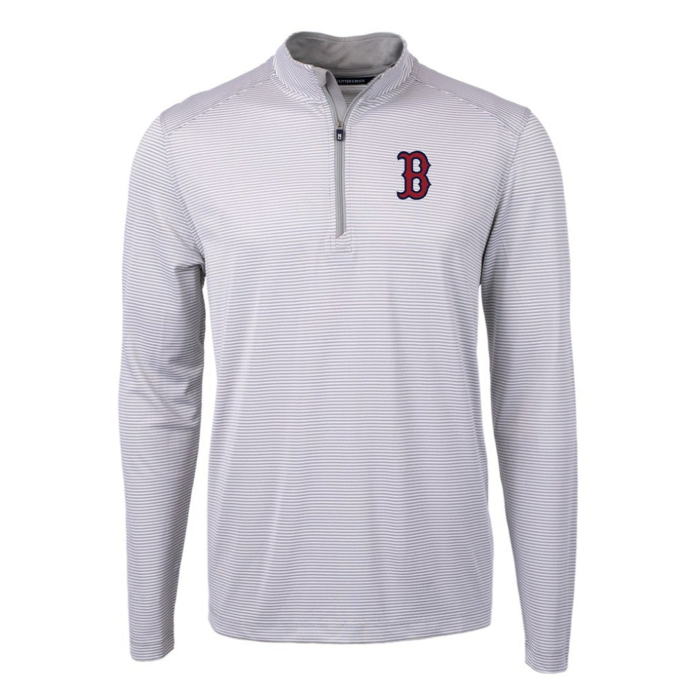 Boston Red Sox Cutter & Buck Virtue Eco Pique Micro Stripe Recycled Quarter-Zip Pullover Top Sale